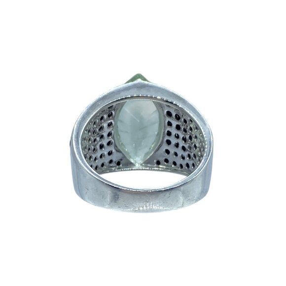 Sterling Silver 925 Green Amethyst Wide Band Ring Size 10 Signed PK Statement - Picture 10 of 12